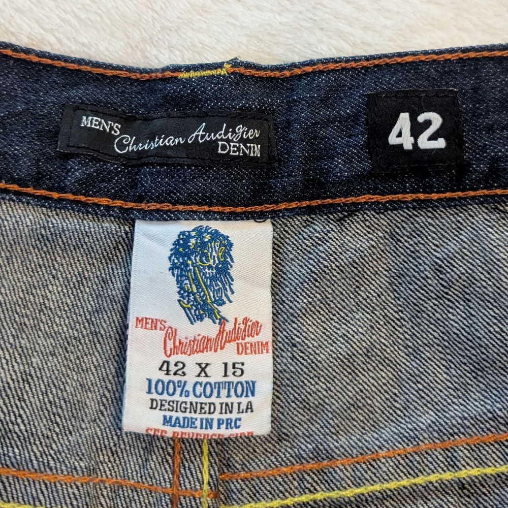 Christian Audigier Ed Hardy Vintage Embroidered Flame Skull Denim Shorts - 42×15 - Picture 4 of 15